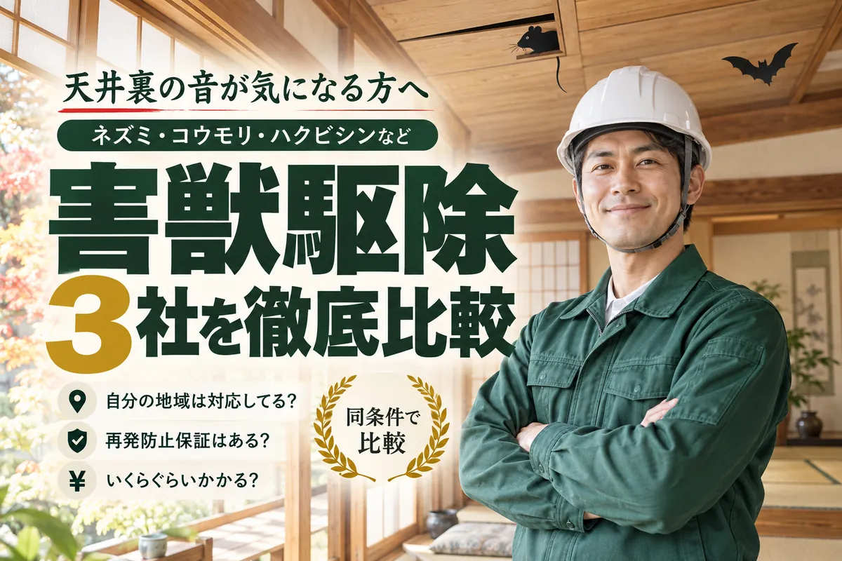 天井裏の音が気になる方へ。害獣駆除3社を徹底比較